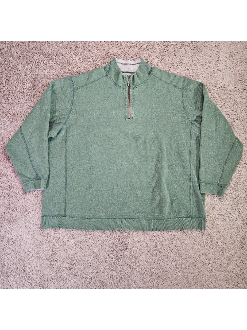 READ Tommy Bahamas Reversible Sweatshirt Mens XL Green 1/4 Zip Pullover Sweater